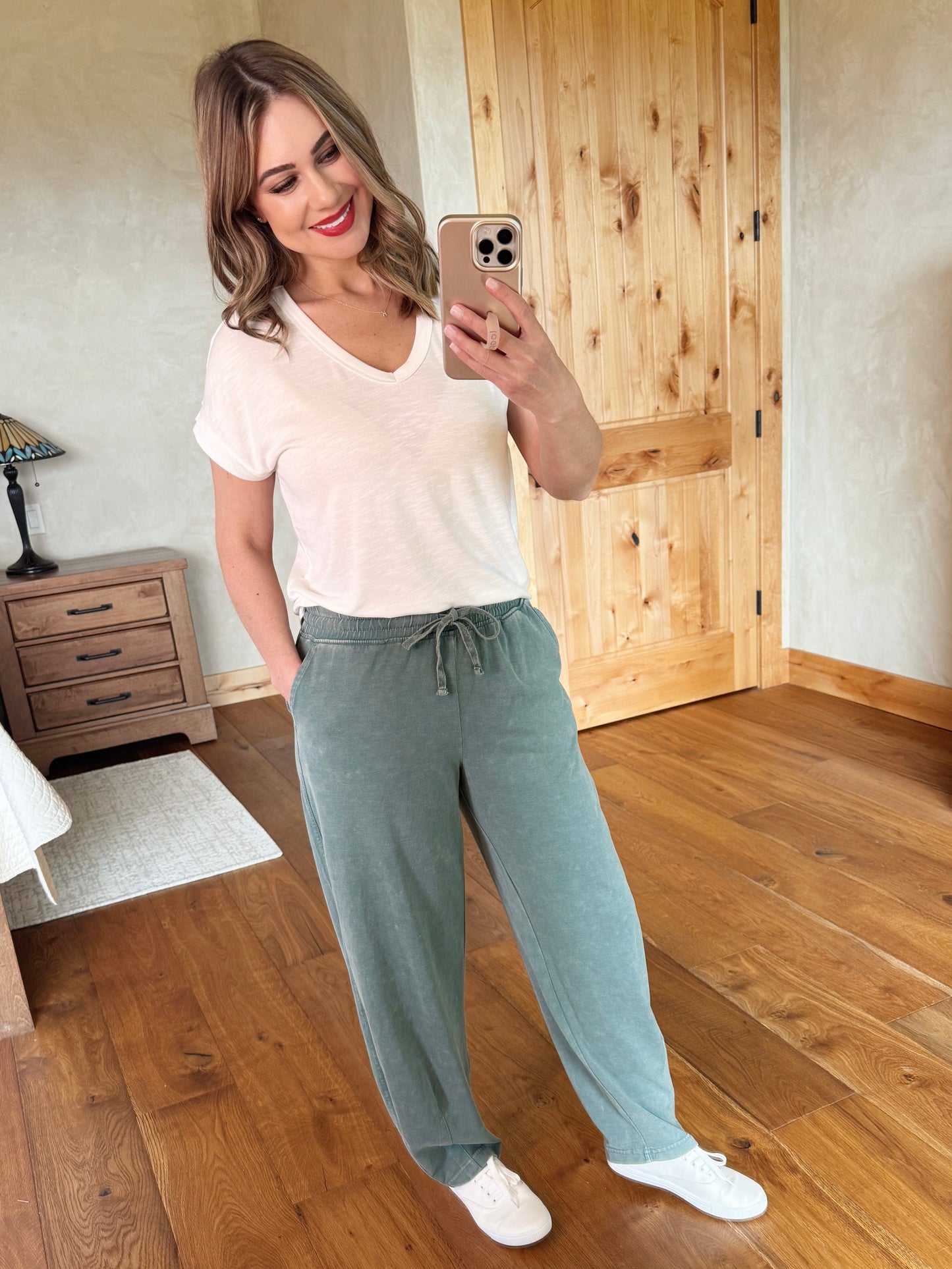 Cotton Barrel Pants In Dusty Eucalyptus