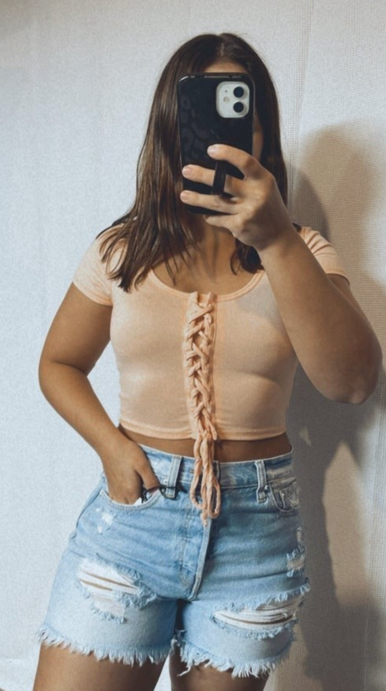 Lace Up Peach Tee