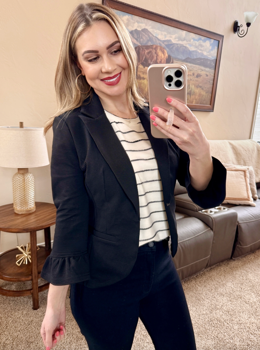 Ruffle Sleeve Blazer in Black