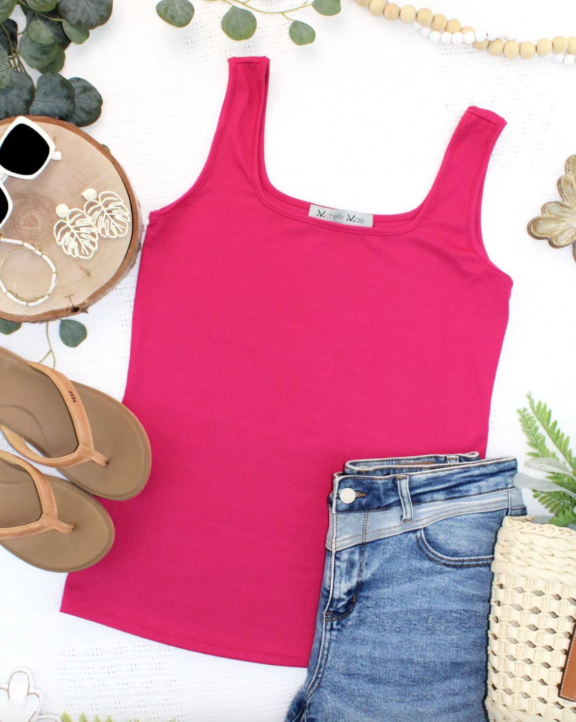 Rachel Ribbed Tank - Hot Pink