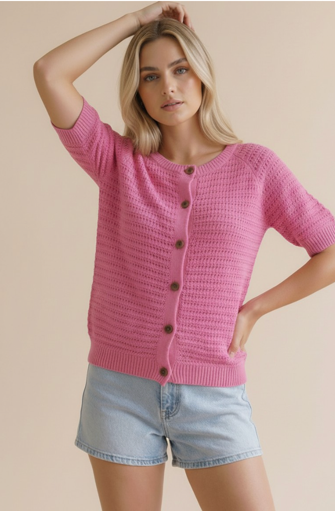 Simply Sweet Button Down Pink Sweater