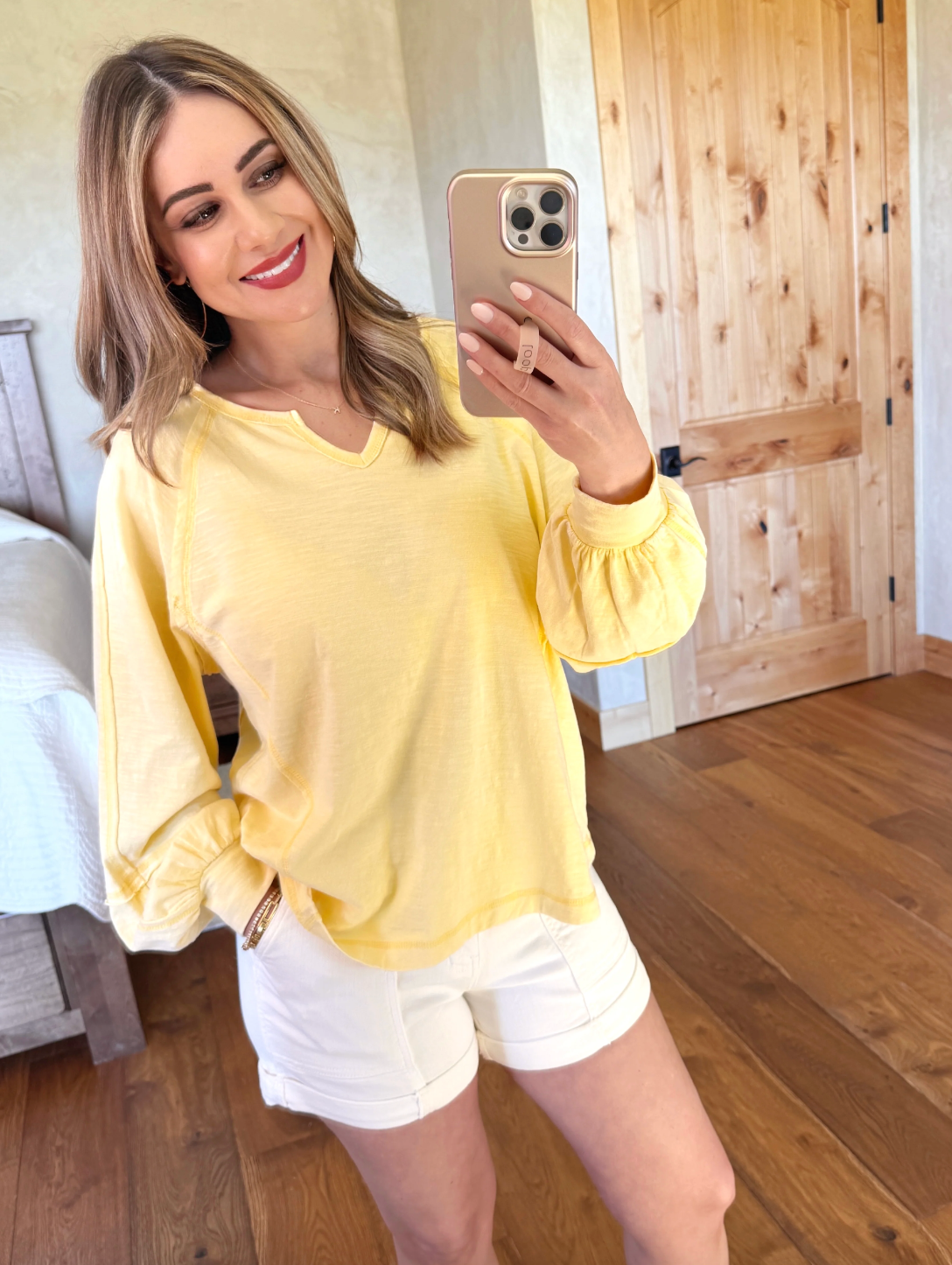 Mineral Wash Yellow Long Sleeve Top