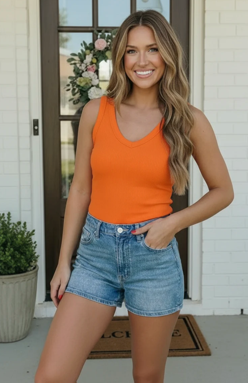Sun Soaked Days Ribbed Tank in Orange