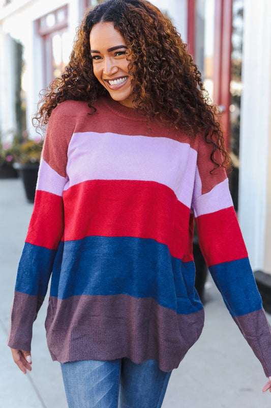 Lock Eyes Lilac Multi-Stripe Ribbed Knit Sweater Pullover