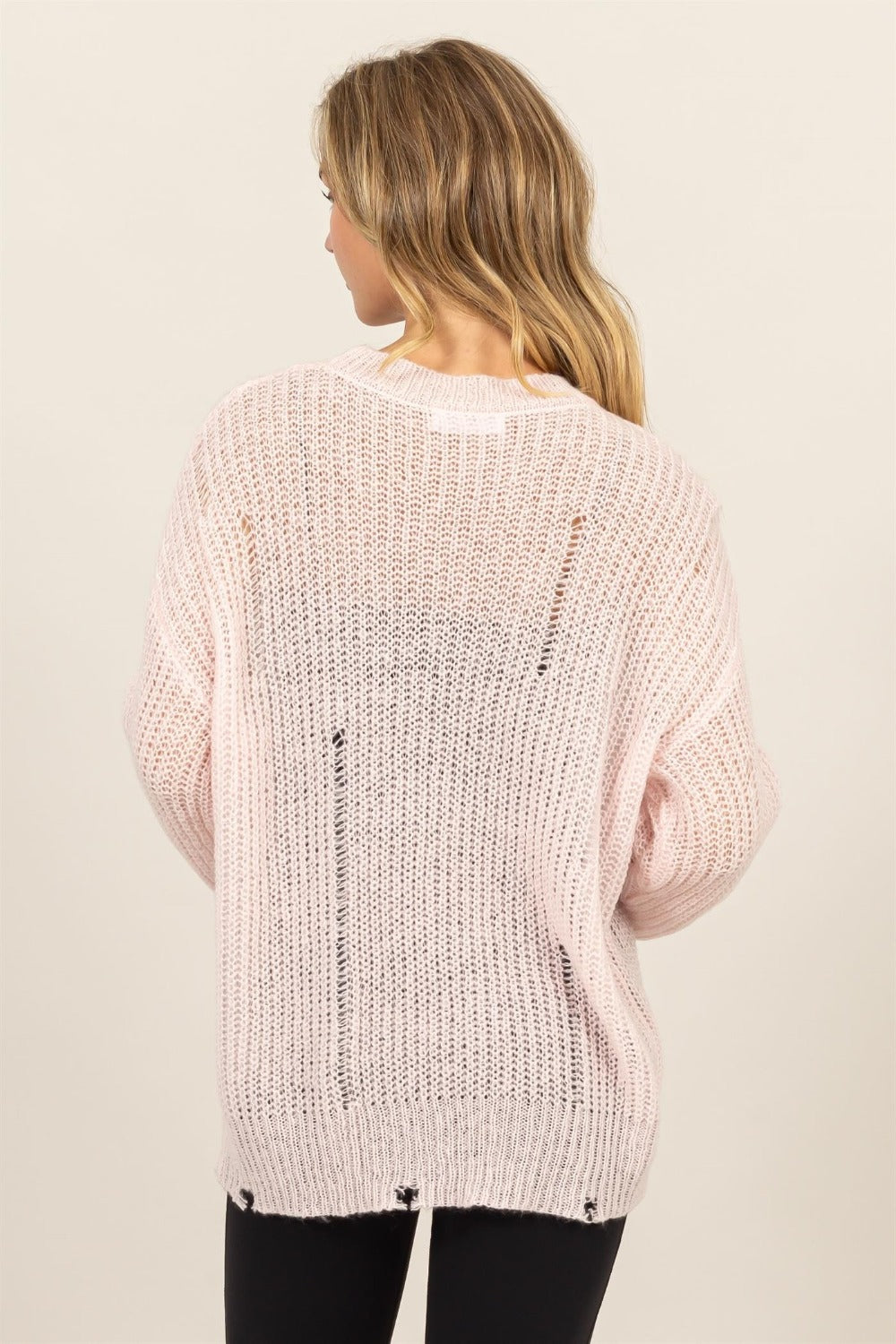 Dani Distressed Long Sleeve Knit Top - Pale Pink