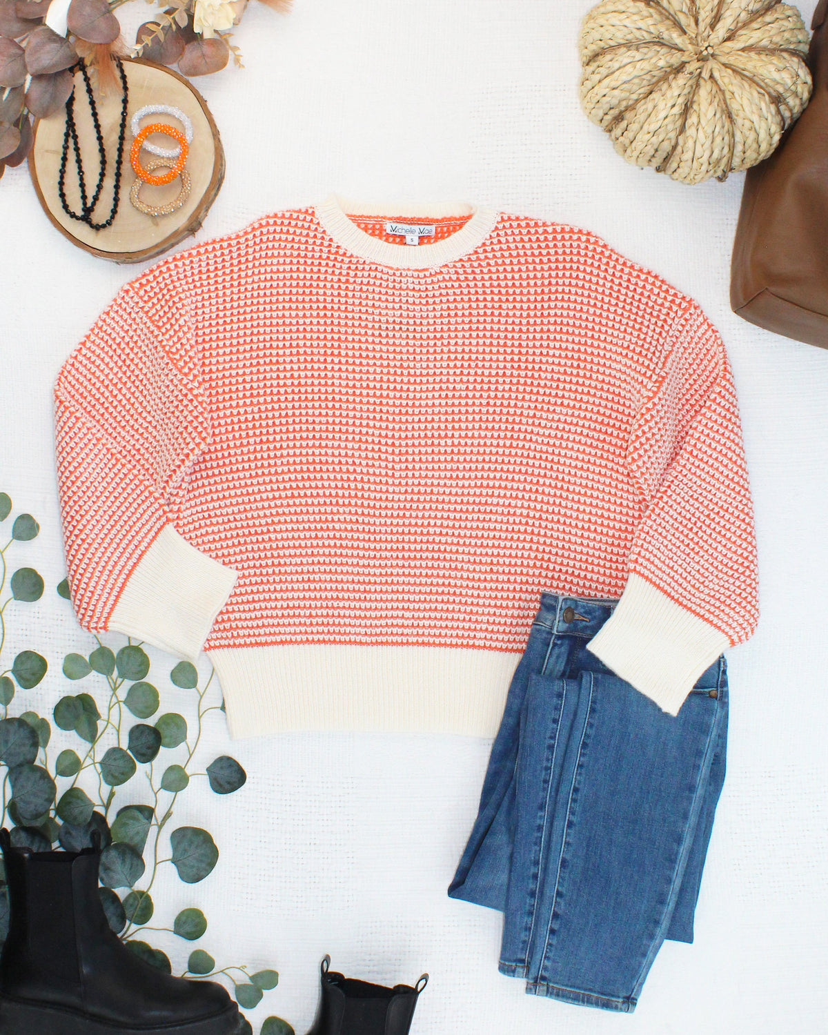 Charlotte Sweater - Orange and Ivory FINAL SALE