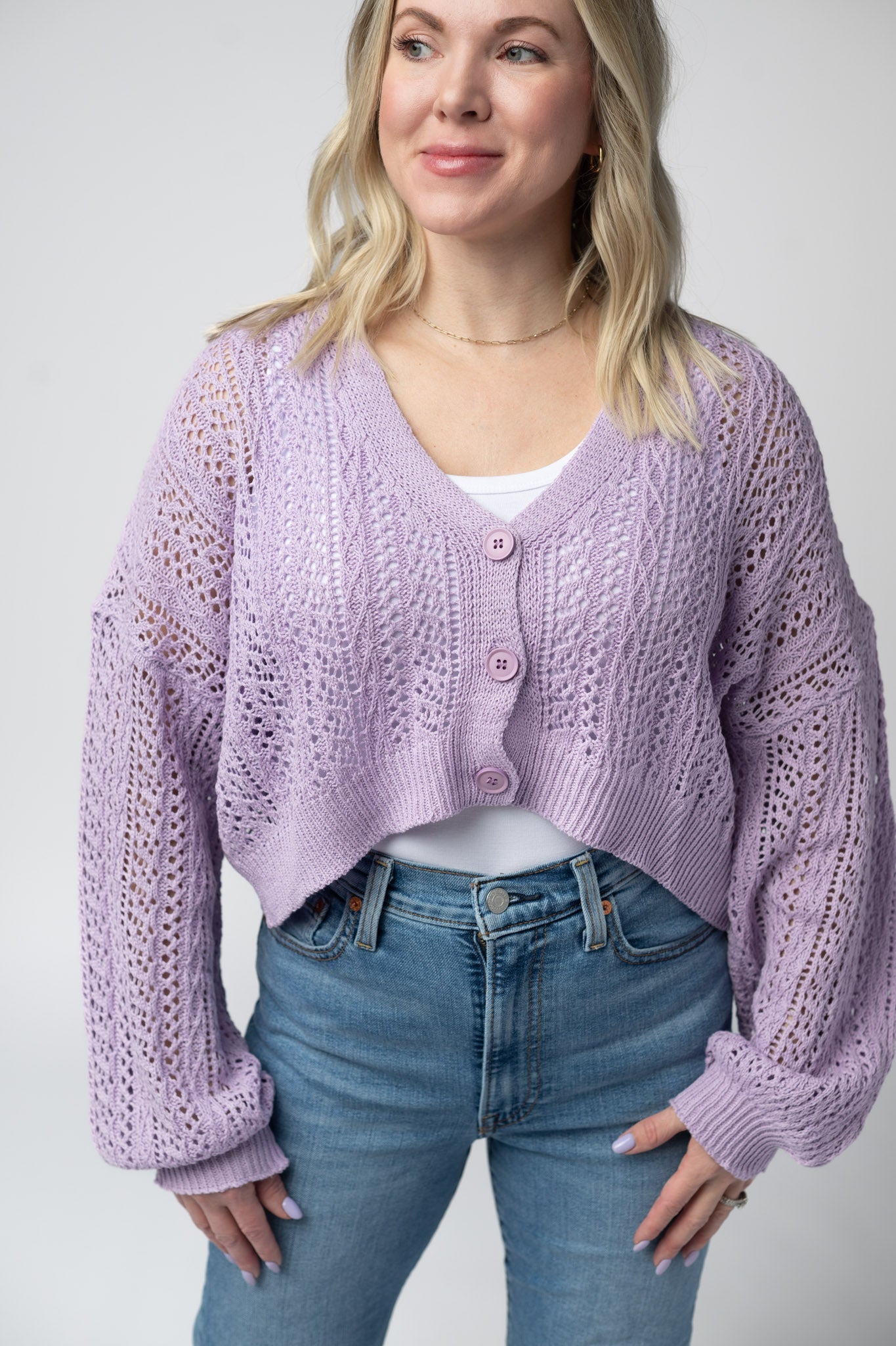 Callie Cropped Cardigan - Lavender