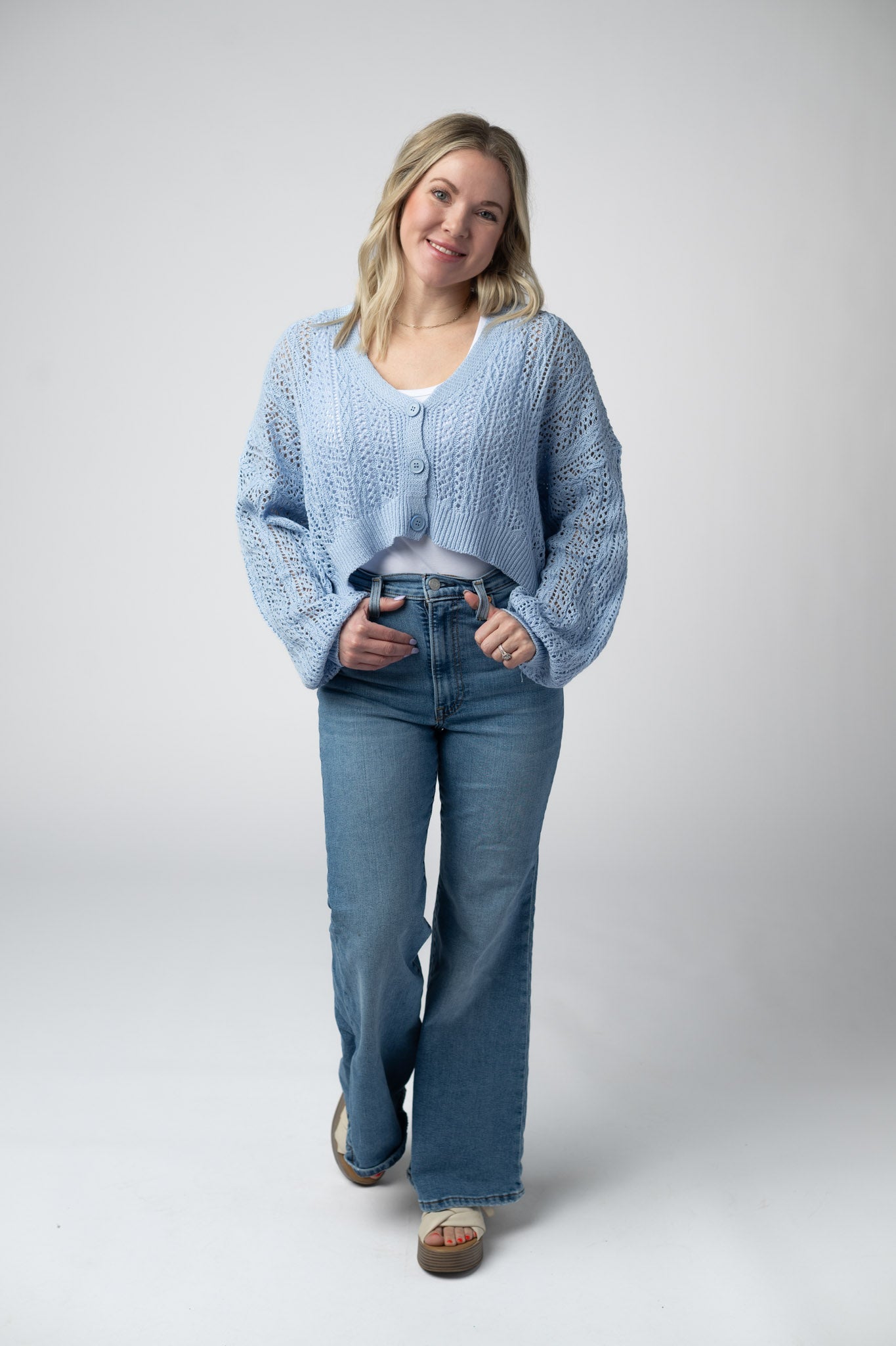 Callie Cropped Cardigan - Sky Blue
