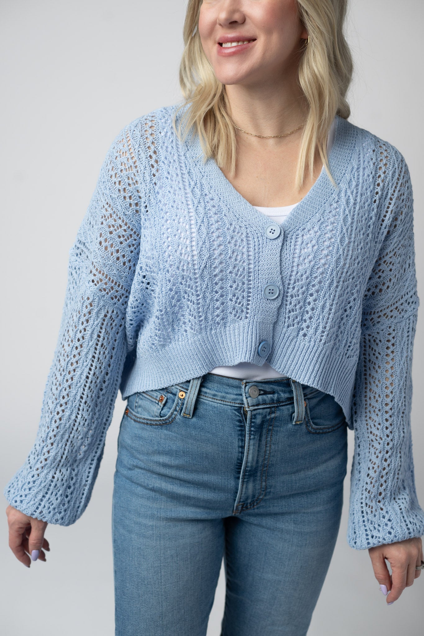 Callie Cropped Cardigan - Sky Blue
