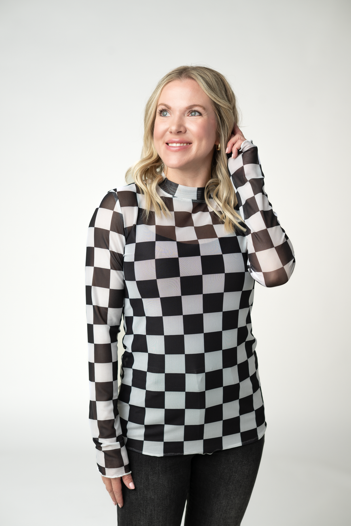 Blair Mesh Long Sleeve Top - Black and White Checkers FINAL SALE