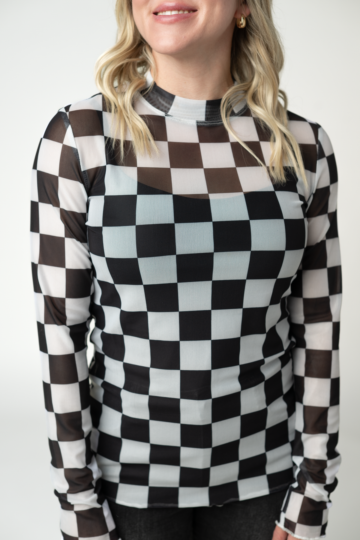 Blair Mesh Long Sleeve Top - Black and White Checkers FINAL SALE