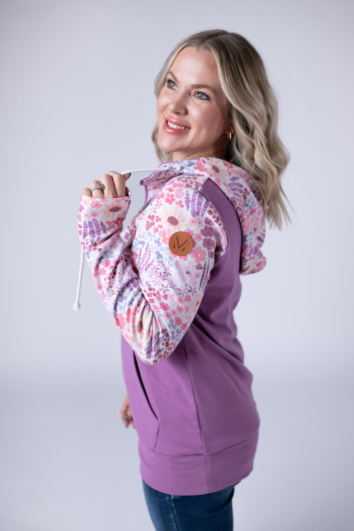 Halfzip Hoodie - Coral Sunset Floral and Mauve