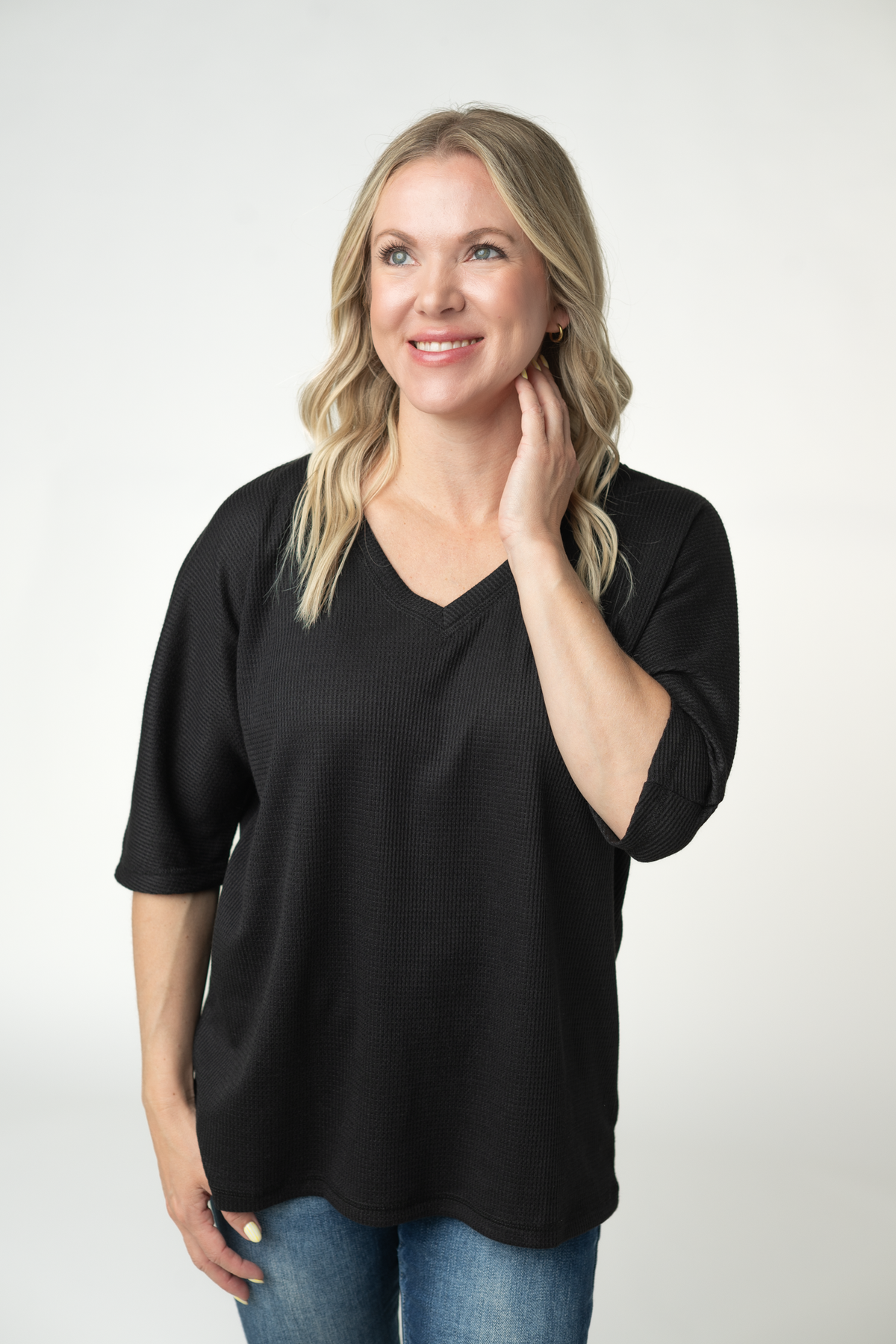 Emerson Waffle Top - Black