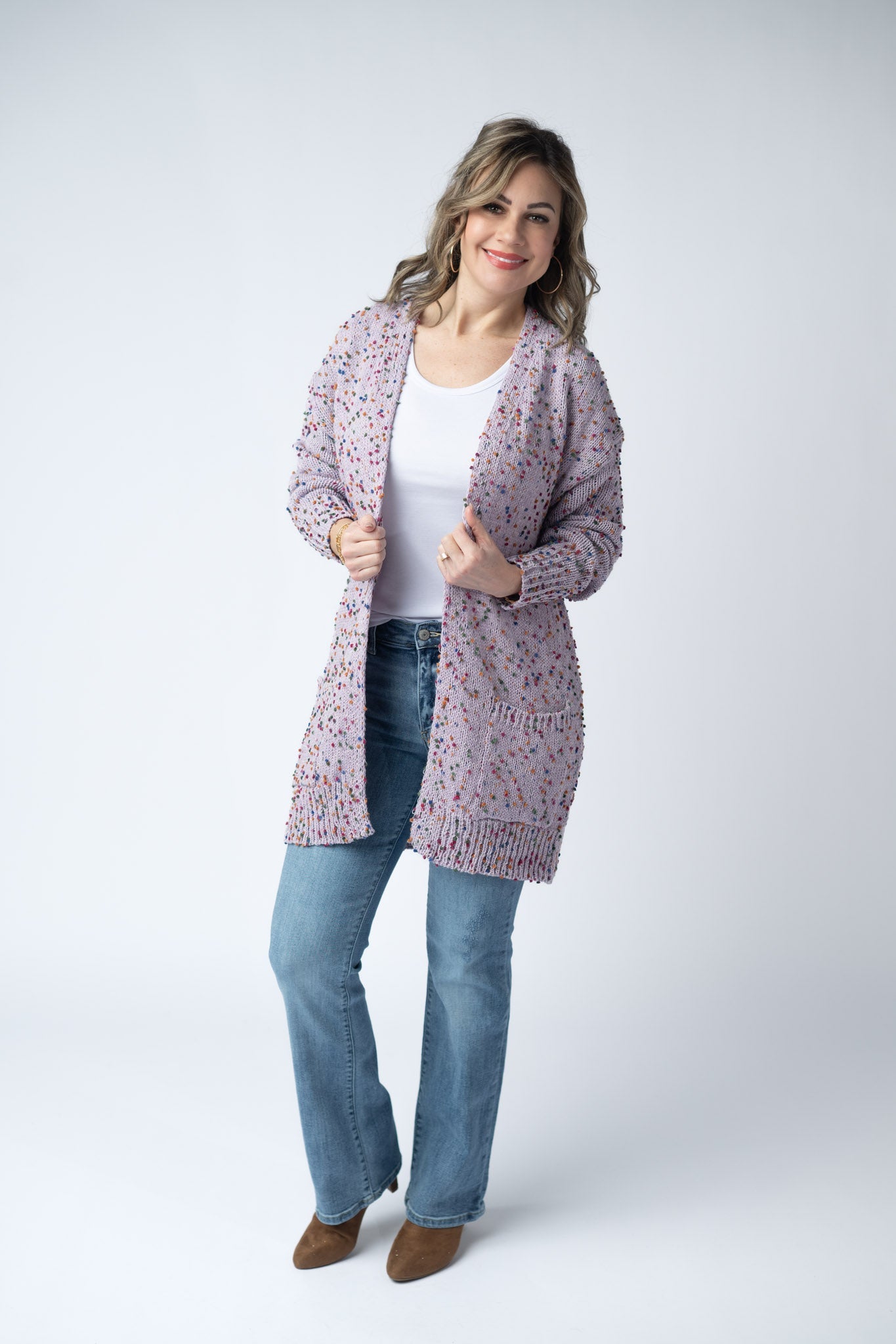 Carly Confetti Dot Cardigan - Lavender