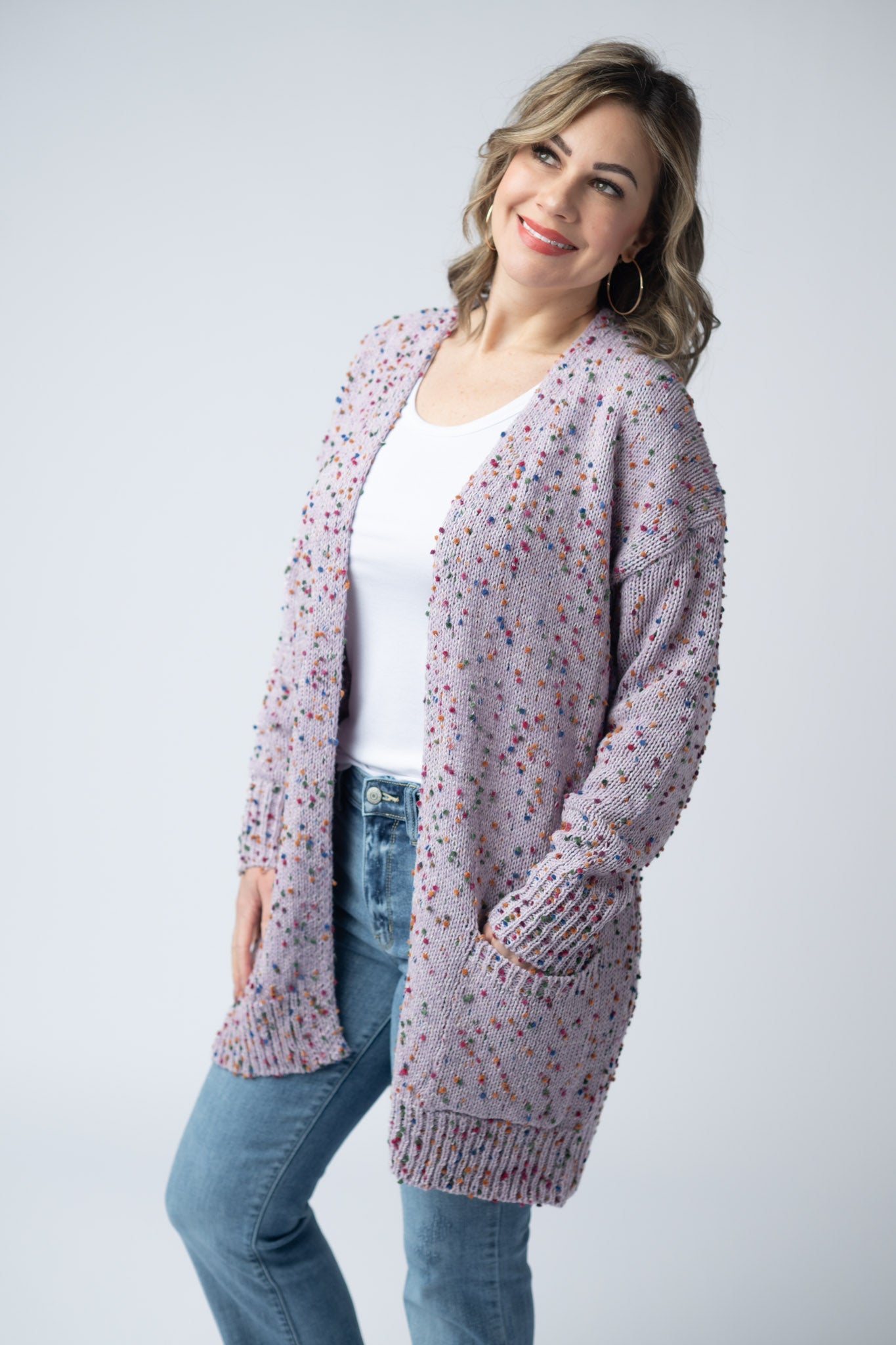 Carly Confetti Dot Cardigan - Lavender