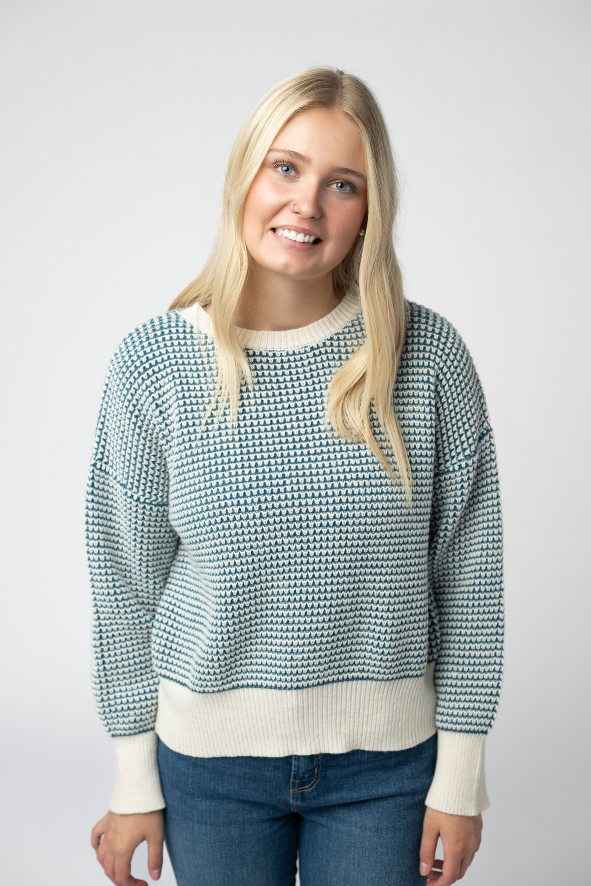 Charlotte Sweater - Teal and Ivory FINAL SALE