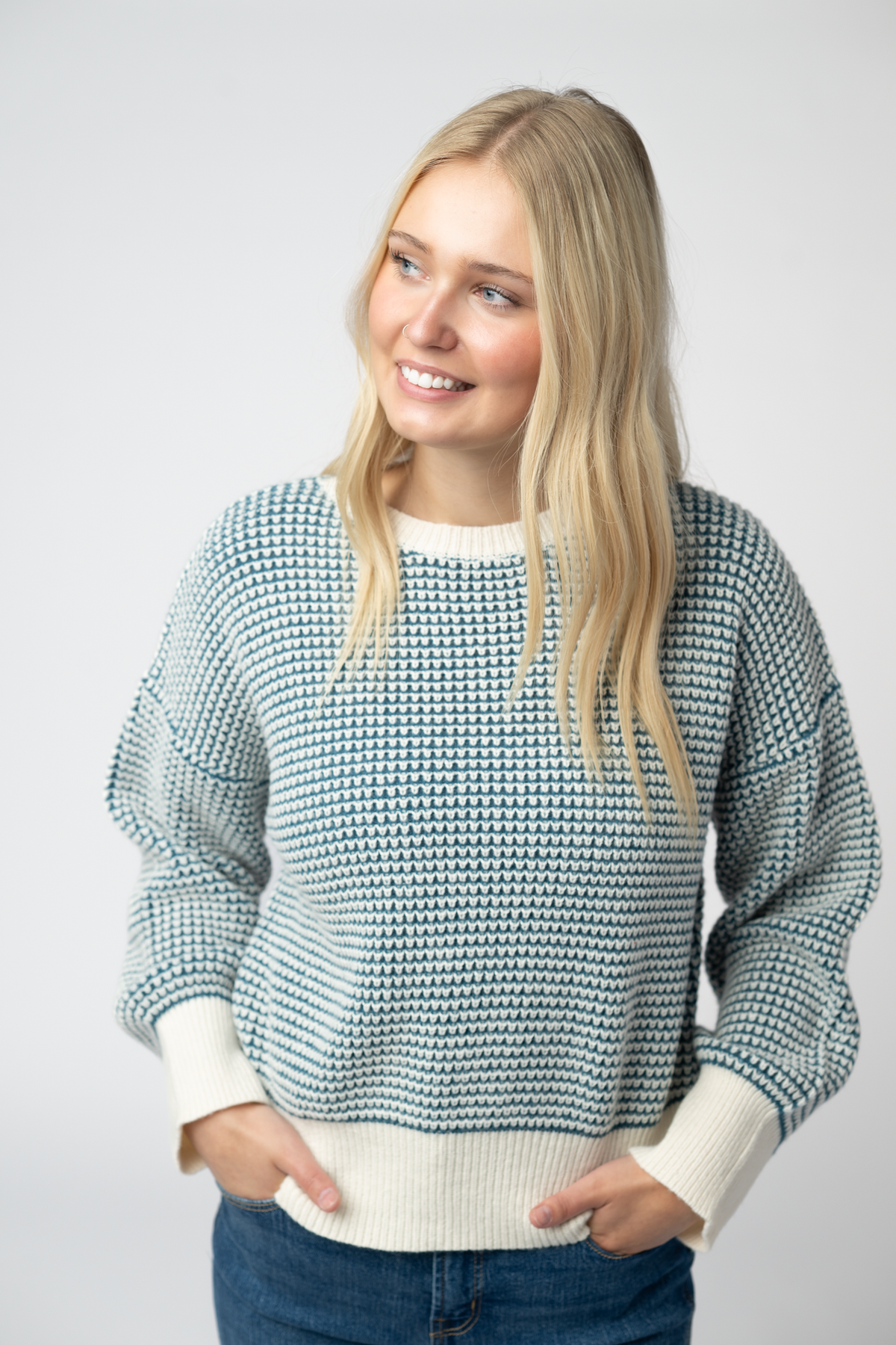 Charlotte Sweater - Teal and Ivory FINAL SALE