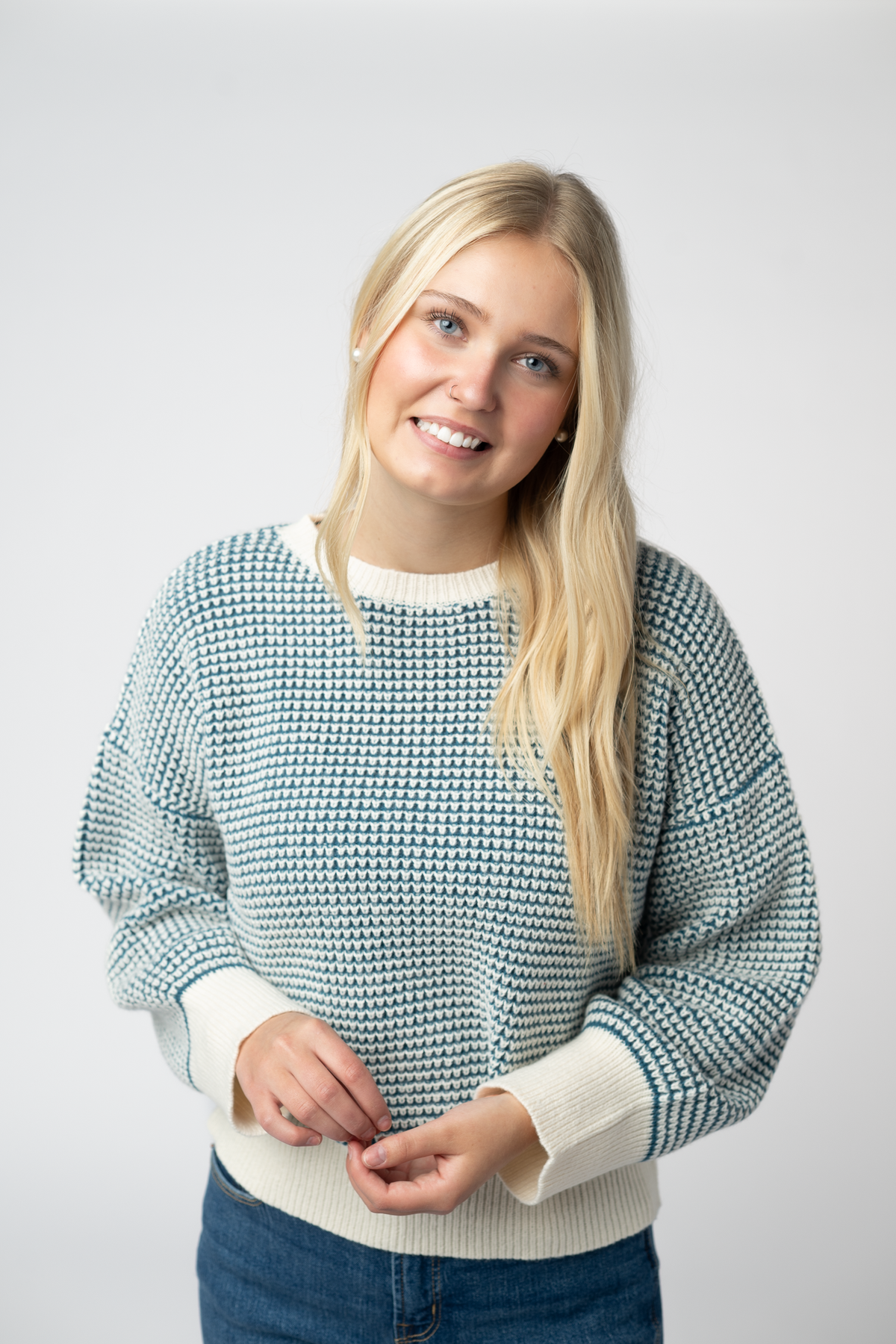 Charlotte Sweater - Teal and Ivory FINAL SALE