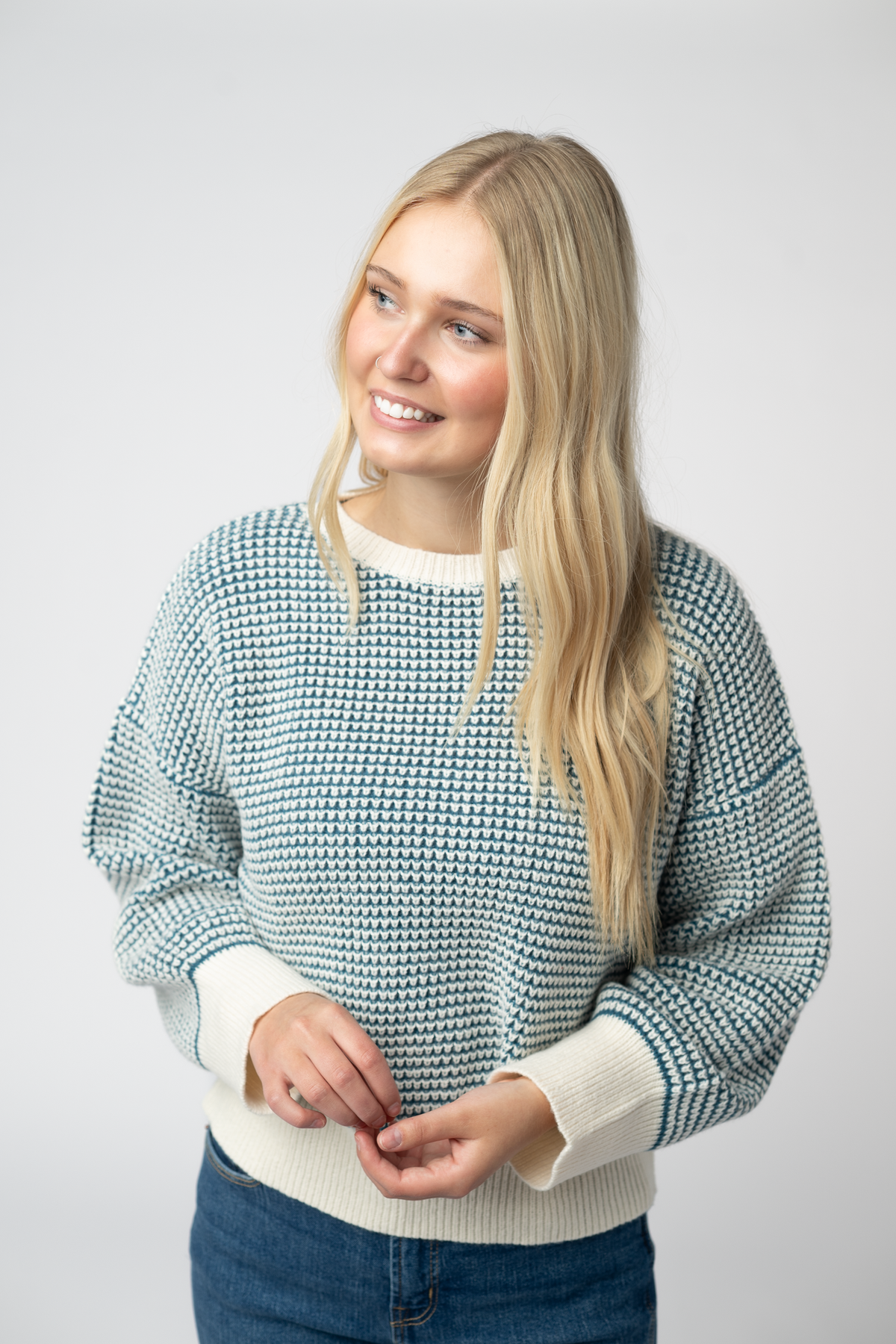 Charlotte Sweater - Teal and Ivory FINAL SALE