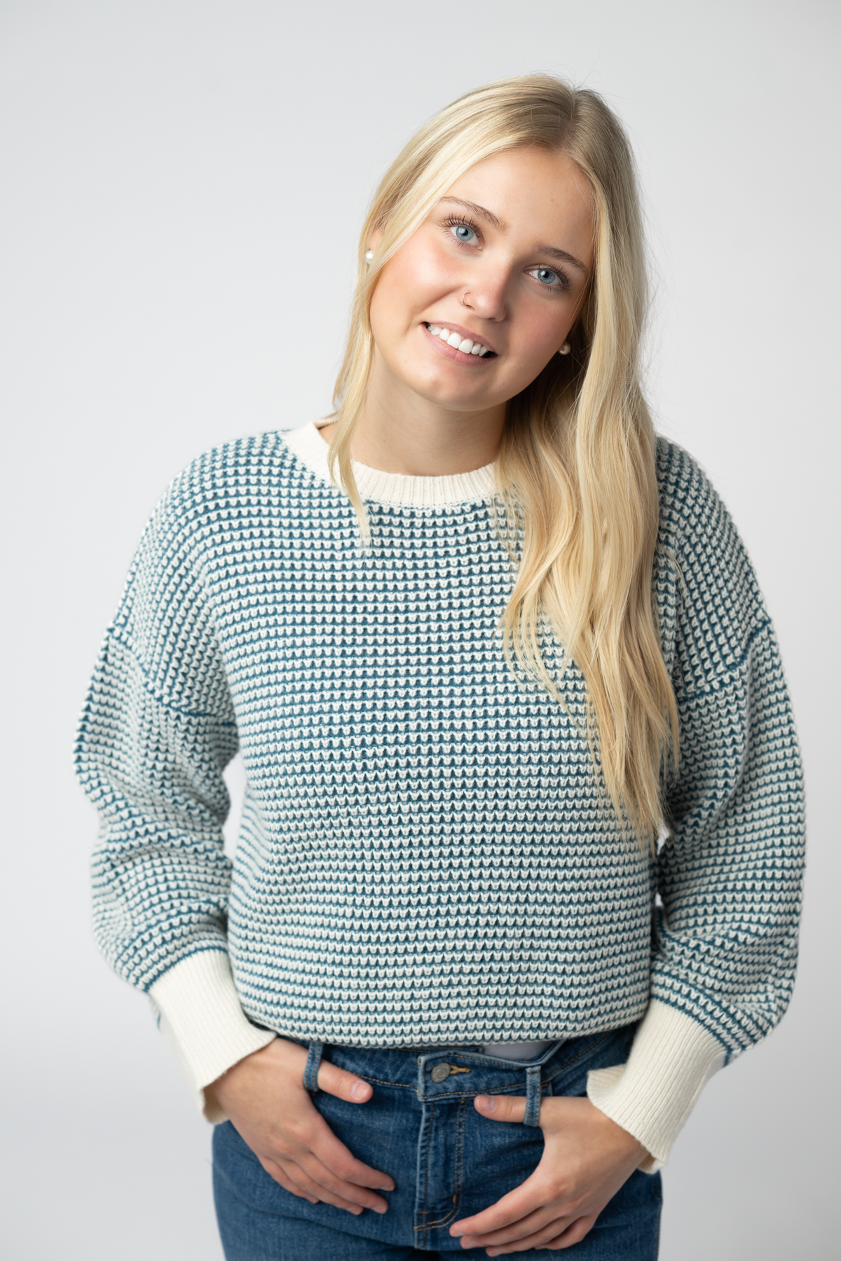Charlotte Sweater - Teal and Ivory FINAL SALE