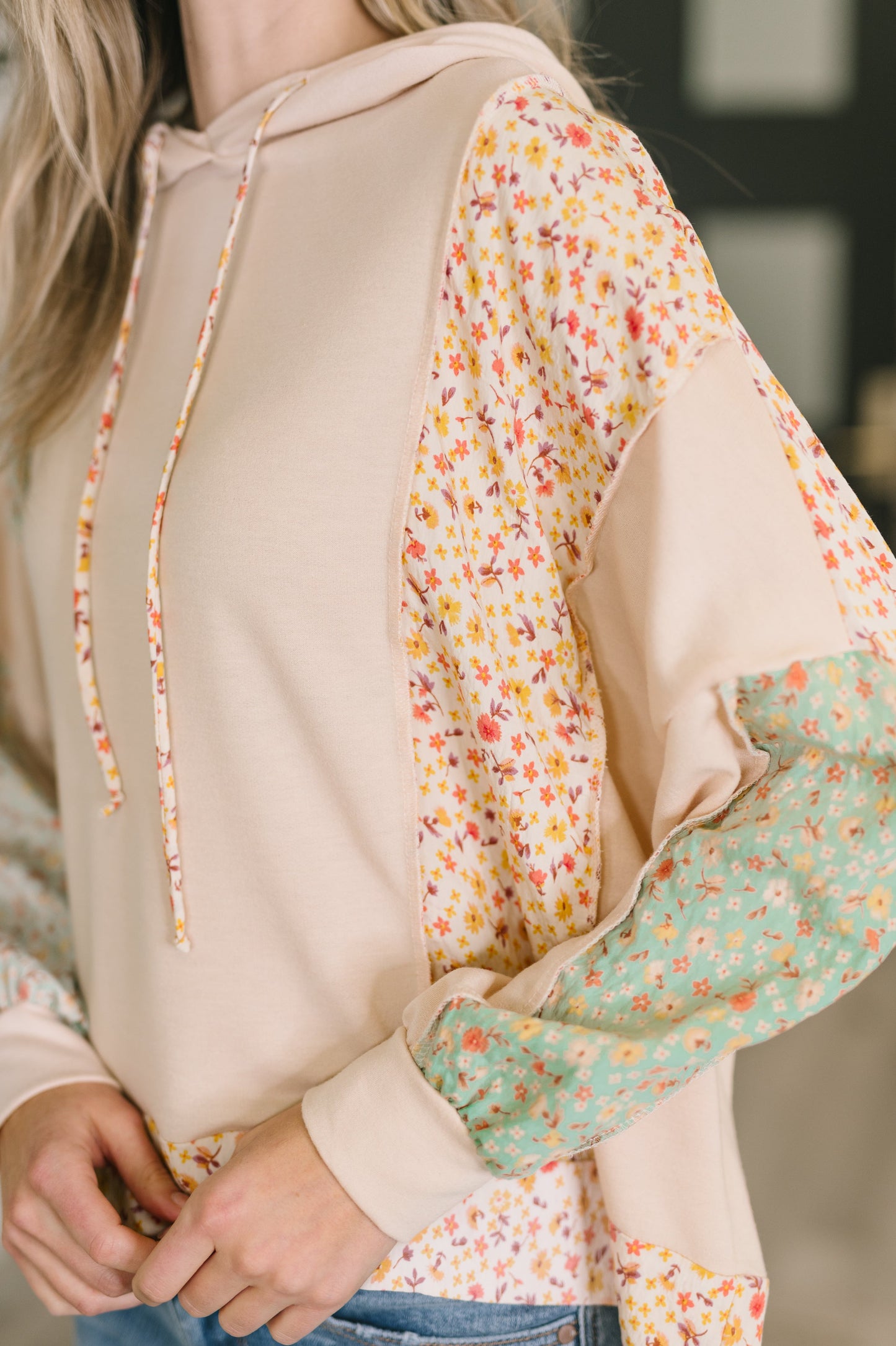 Floral Patchwork Hooded Pullover