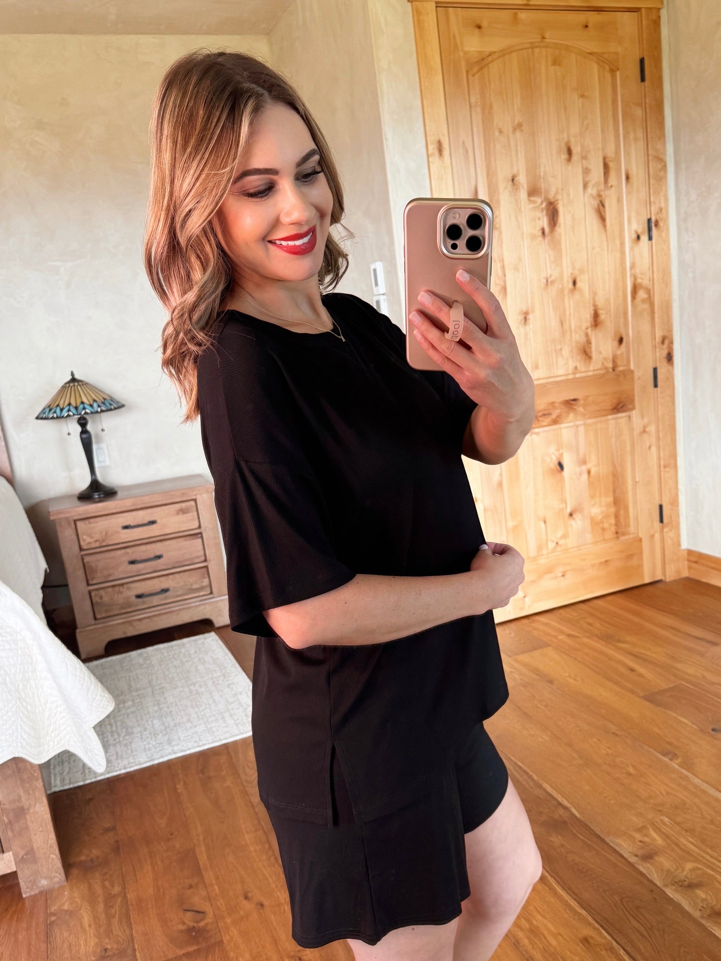 Ribbed Knit Short Set In Black