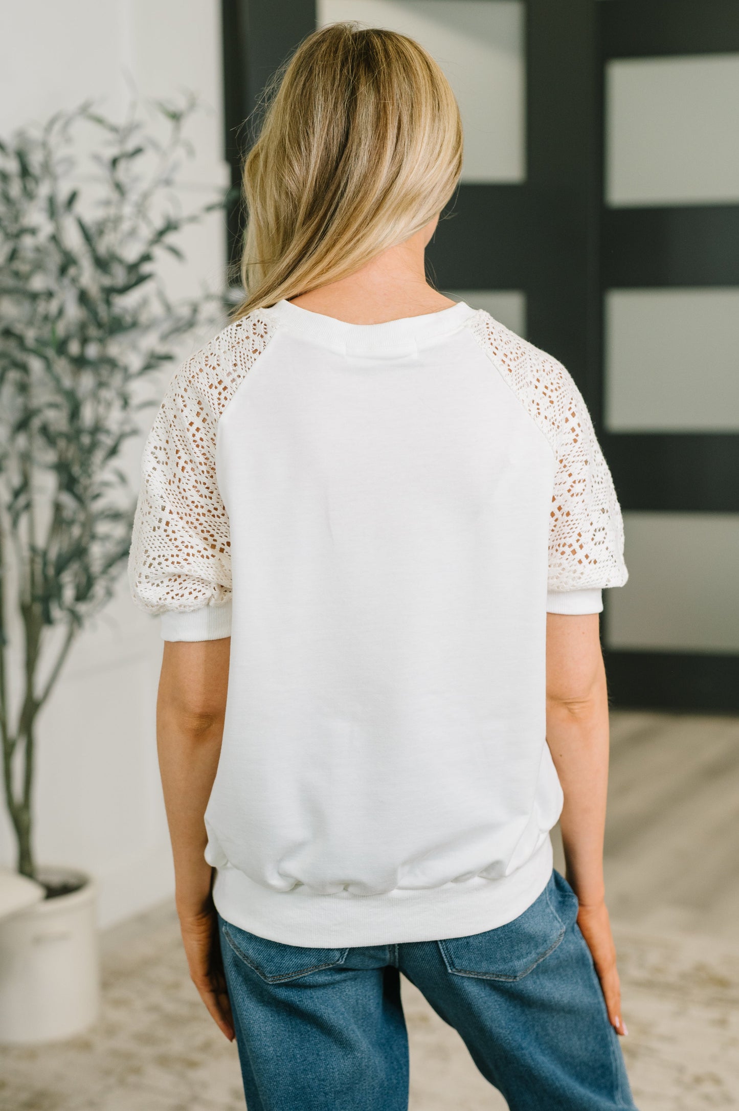 Never Too Lace Raglan Crochet Sleeve Top