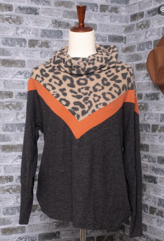 Plush Leopard Print Cowl Neck