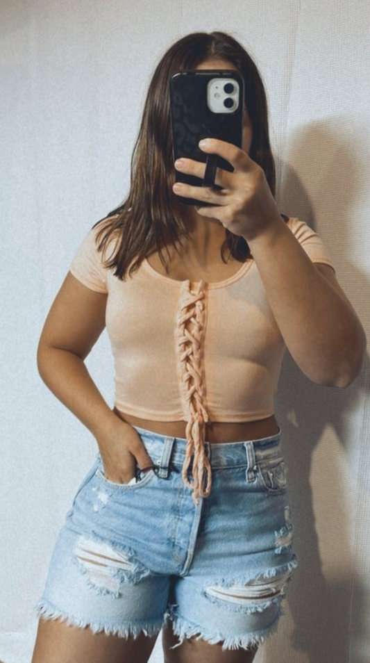 Lace Up Peach Tee