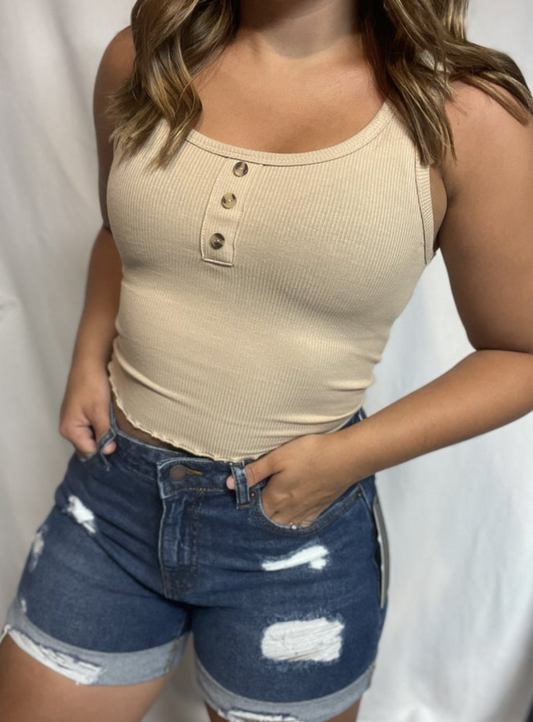 Taupe Button Tank