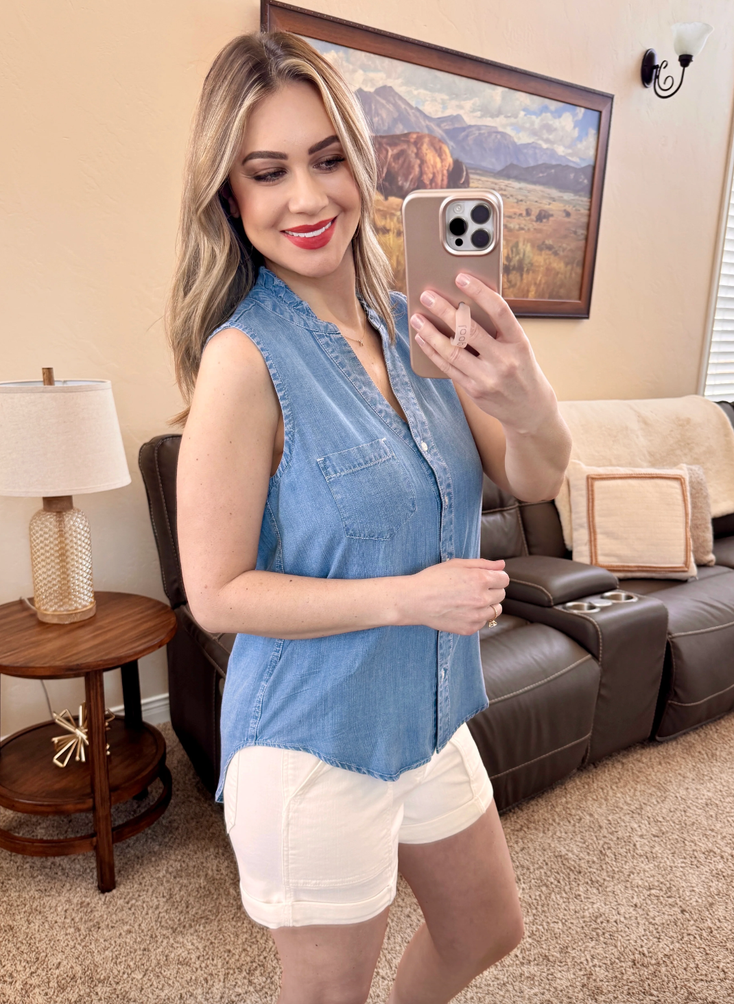 Denim Sleeveless Button Down Top