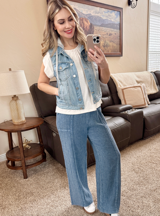 Denim Vest with Detachable Hood