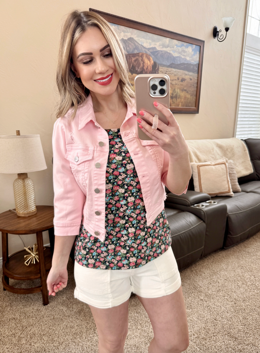 Risen Copped Jean Jacket in Soft Pink