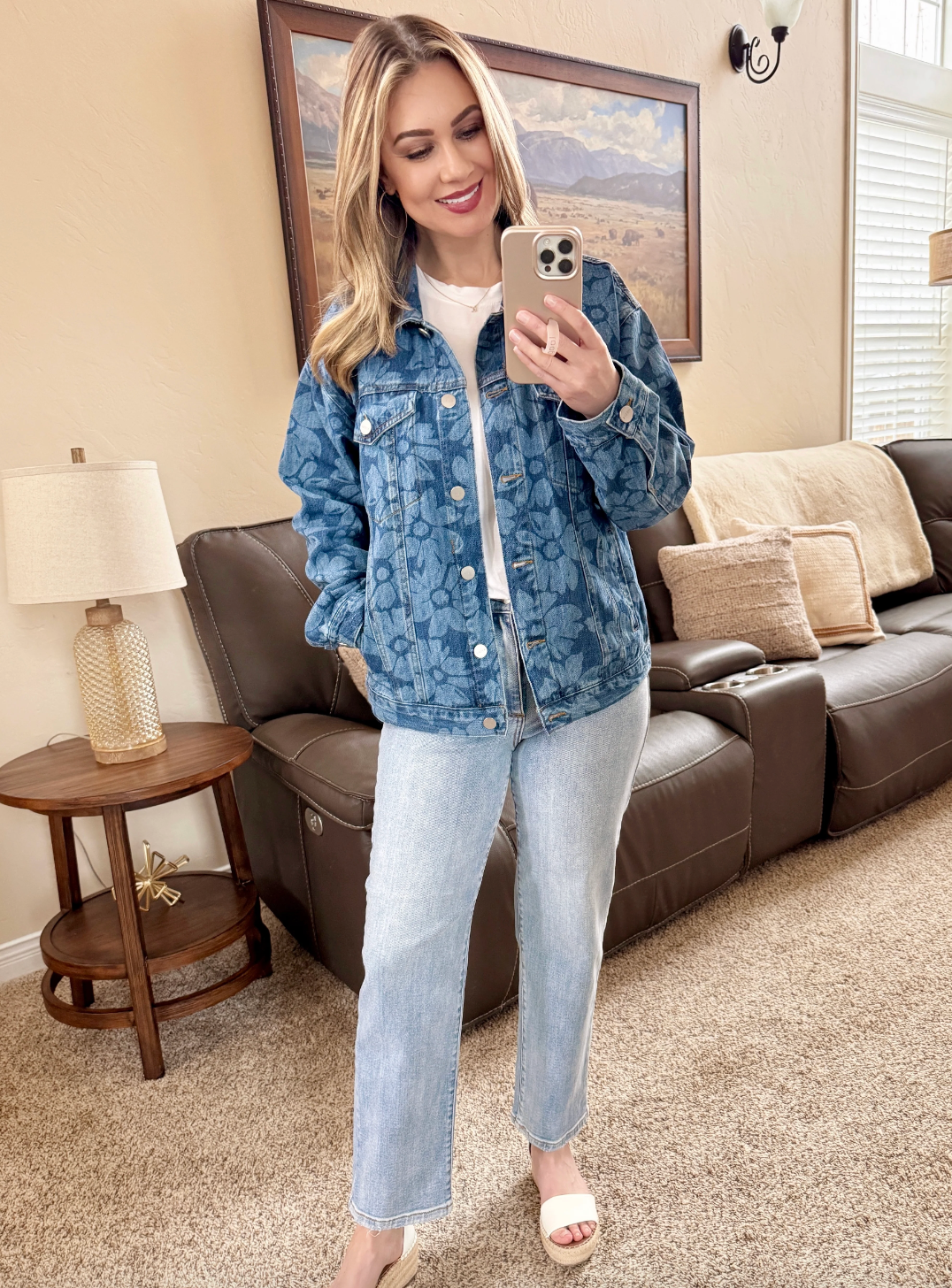 Floral Print Risen Denim Jacket