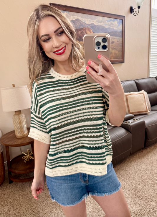 Olive Stripe Oversized Sweater Knit Top