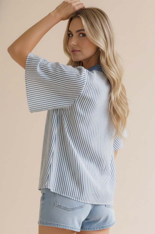 Breezy Stripe Flutter Sleeve Top