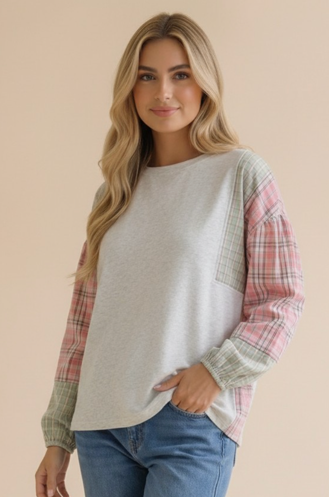 My Casual Cutie Grey Patchwork Top