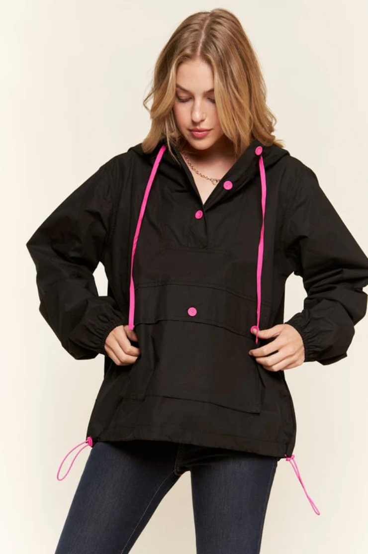 Glow Up Pink and Black Hooded Jacket