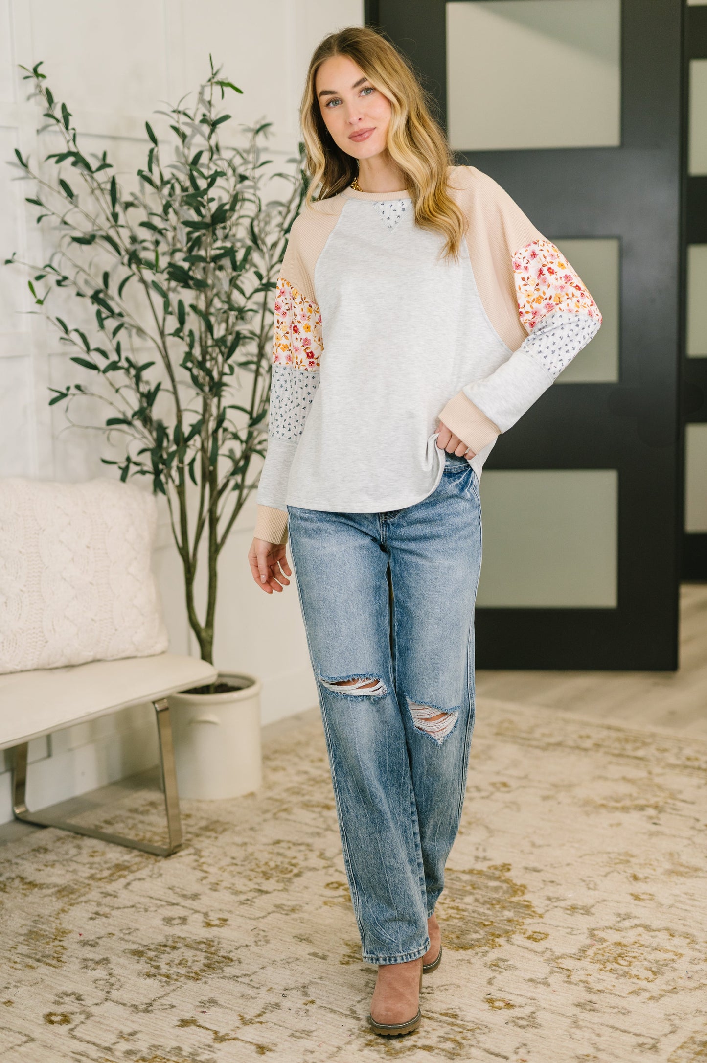 Wondering Aloud Patchwork Long Sleeve Top