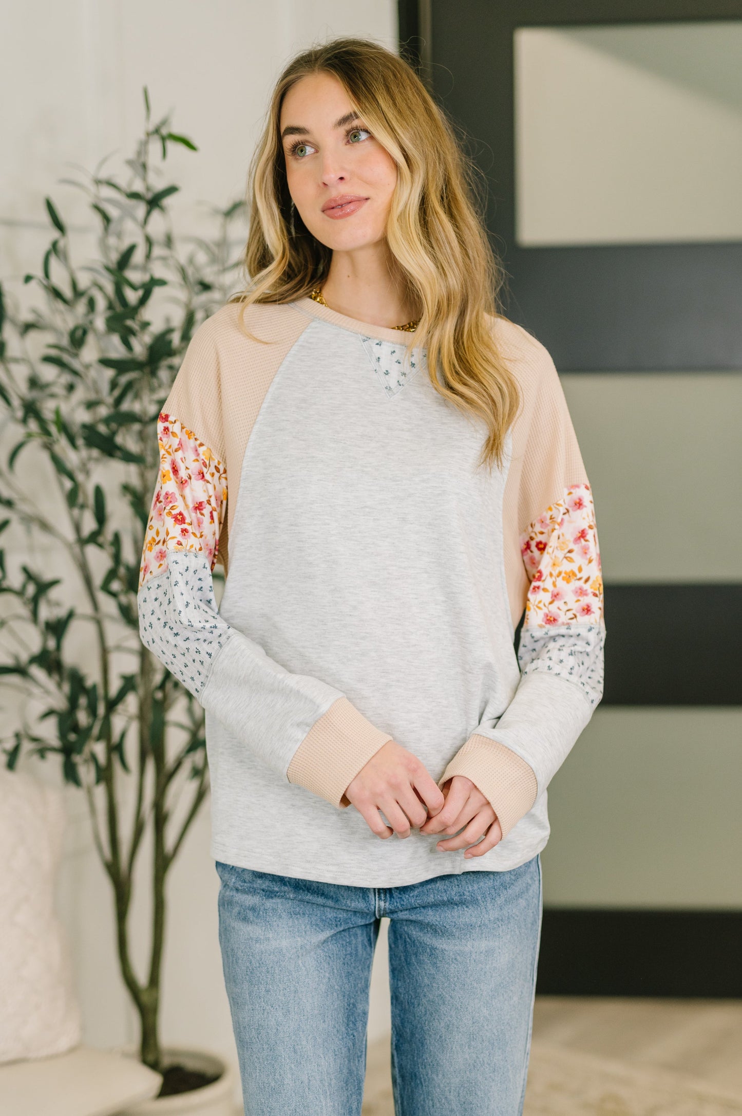 Wondering Aloud Patchwork Long Sleeve Top