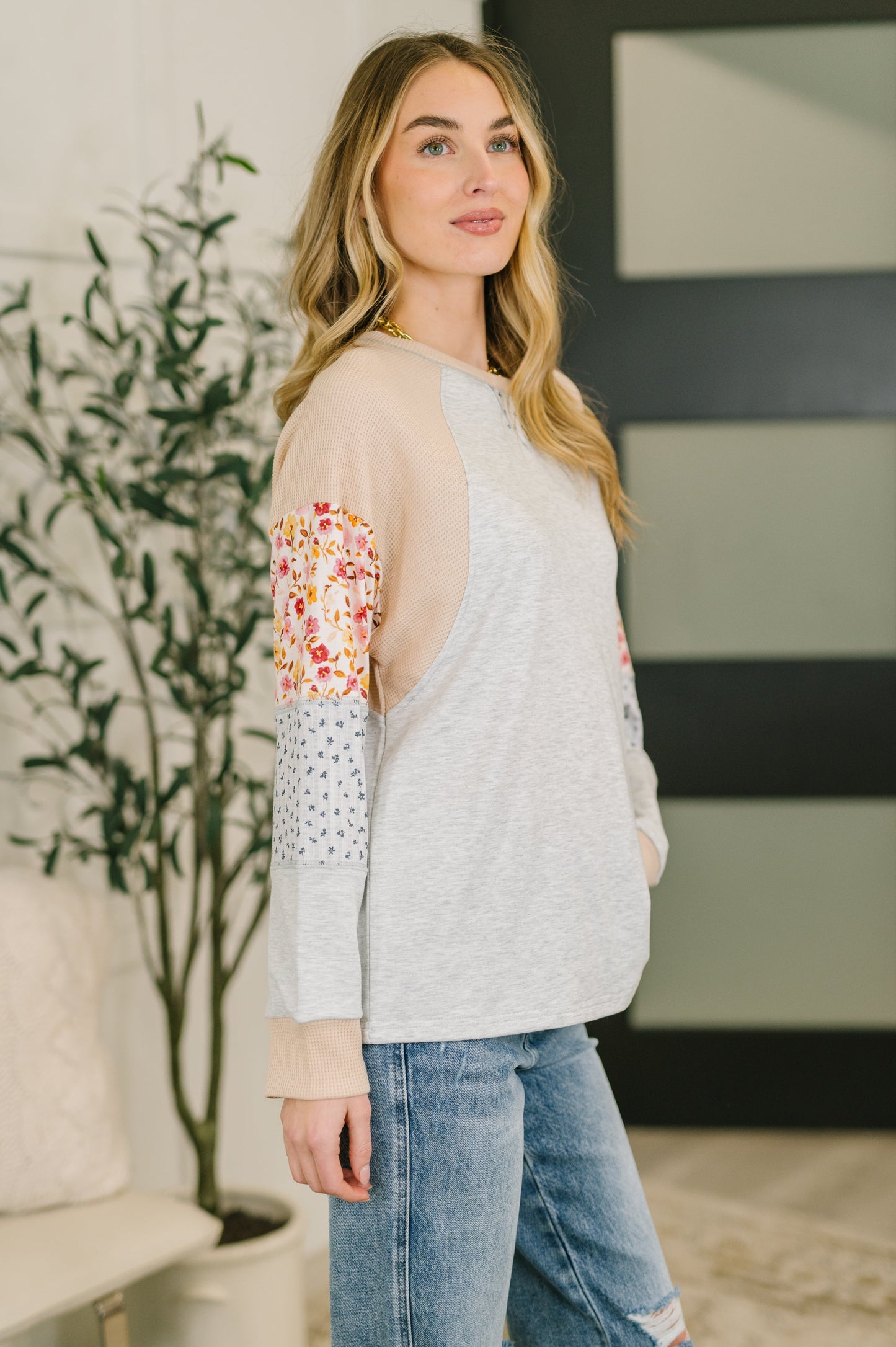 Wondering Aloud Patchwork Long Sleeve Top