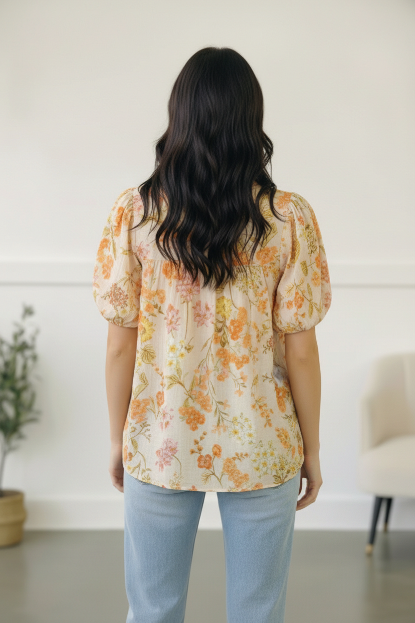 Sunlit Garden Notch Neck Blouse