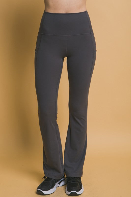 High Waist Flare Active Leggings with Pockets - Dark Gray