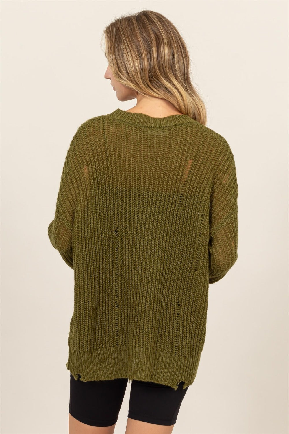 Dani Distressed Long Sleeve Knit Top - Moss