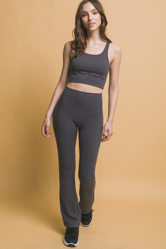 High Waist Flare Active Leggings with Pockets - Dark Gray